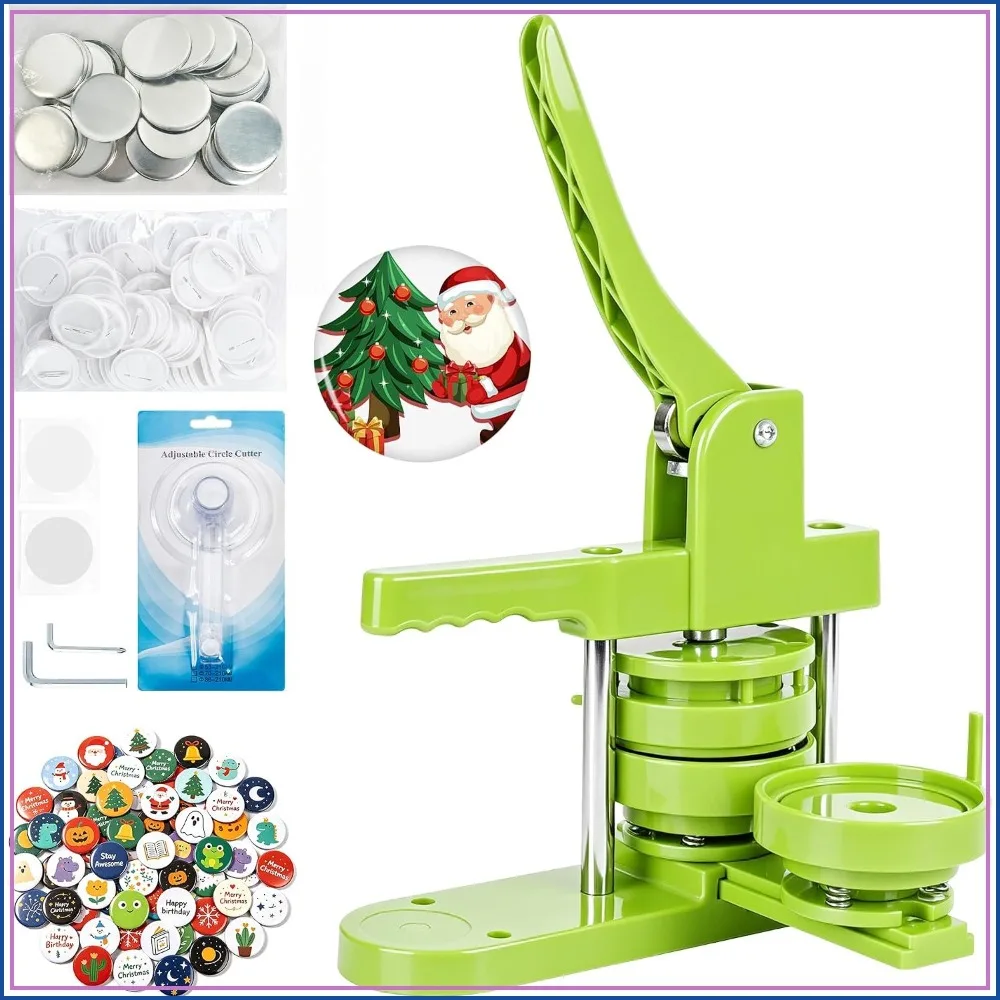 

75mm Button Maker Machine, Easy DIY Pin Badge Press with 100 Sets Supplies & Circle Cutter