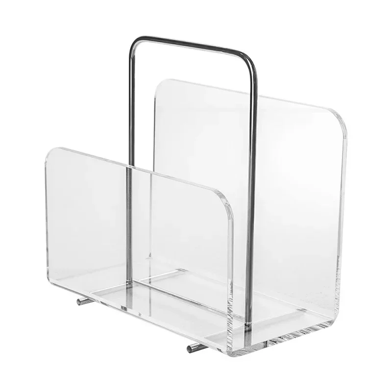 Transparent acrylic, stainless steel metal, simple modern desktop study storage, book magazine rack