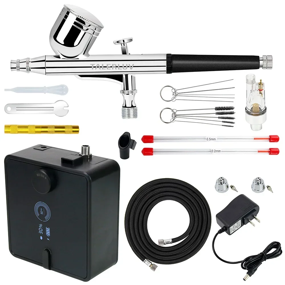 

Rechargeable Airbrush Kit Dual-Action Airbrush Gun with Battery Indicator PSI Display for Makeup Nail Painting Cake Barber Shoes