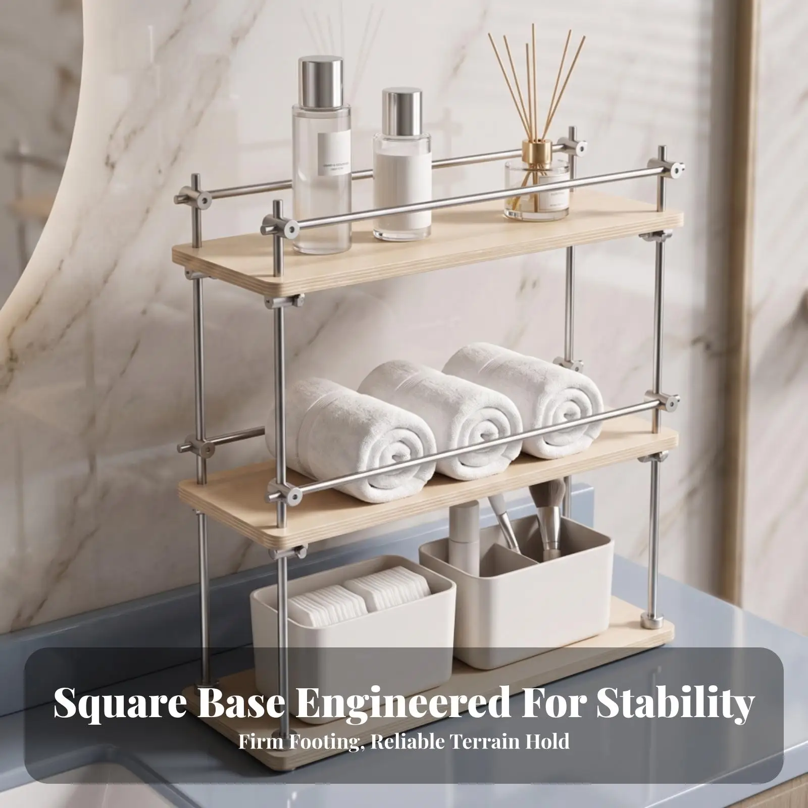 Shelf Storage Rack 3 Tier Slim Wooden Metal Display Organizer for Office Counter Desk