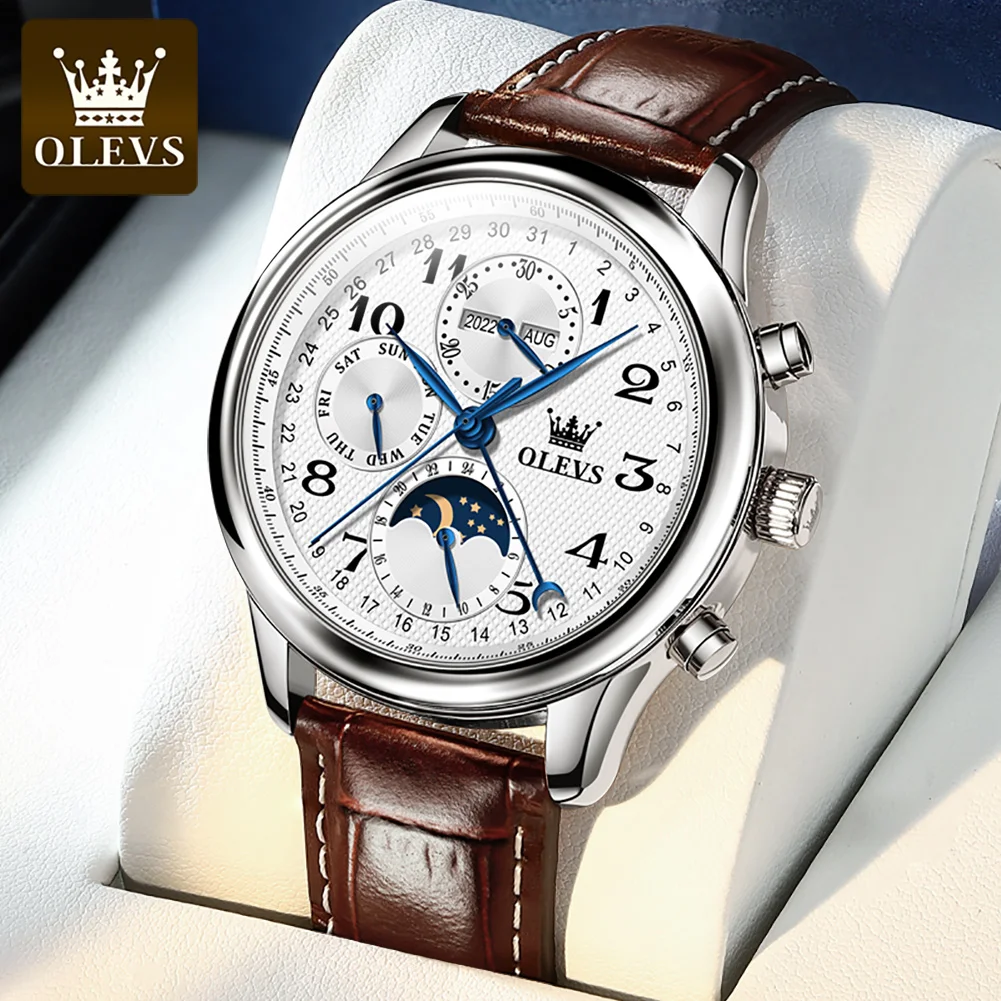OLEVS 6667 Automatic Mechanical Men's Watches Top Original Dual Calendar Waterproof Moon Phase Business High-end Man Wristwatch