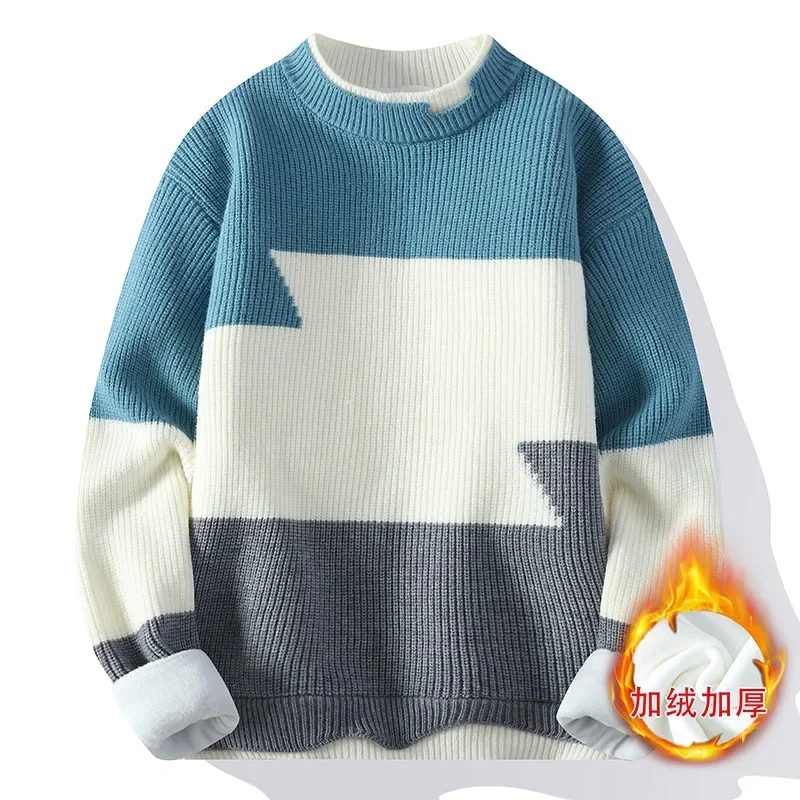 

Новые зимние мужские флисовые вязаные пуловеры с круглым вырезом, мужская модная уличная одежда, повседневные свободные свитера, мужские пуловеры, зимняя одежда 4XL