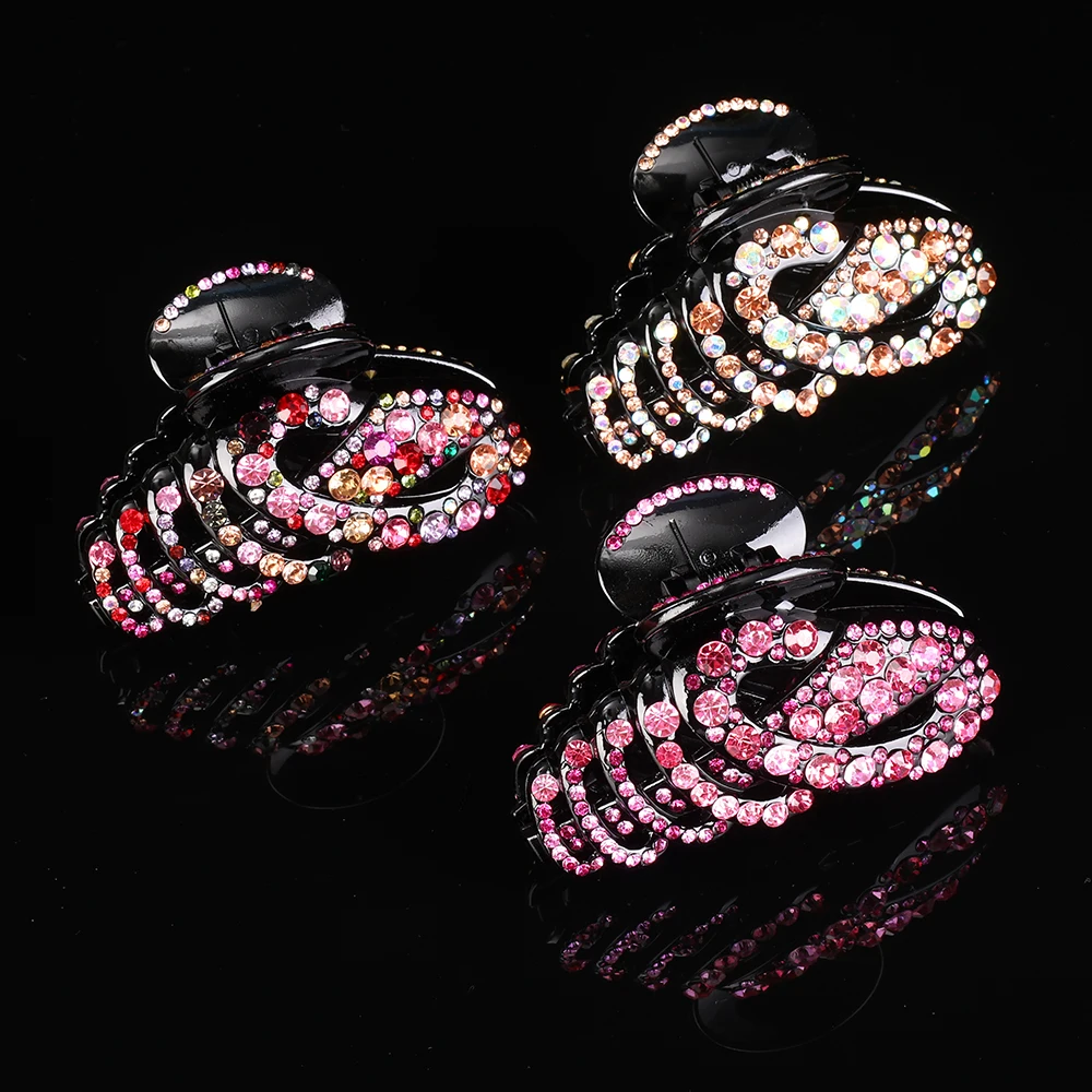 Women\'s Hair Claws Acrylic Crystal Hair Clip Hendbands Big Fashion Floral Hairpin Double Layer Fixing Ladies Hair Accessories