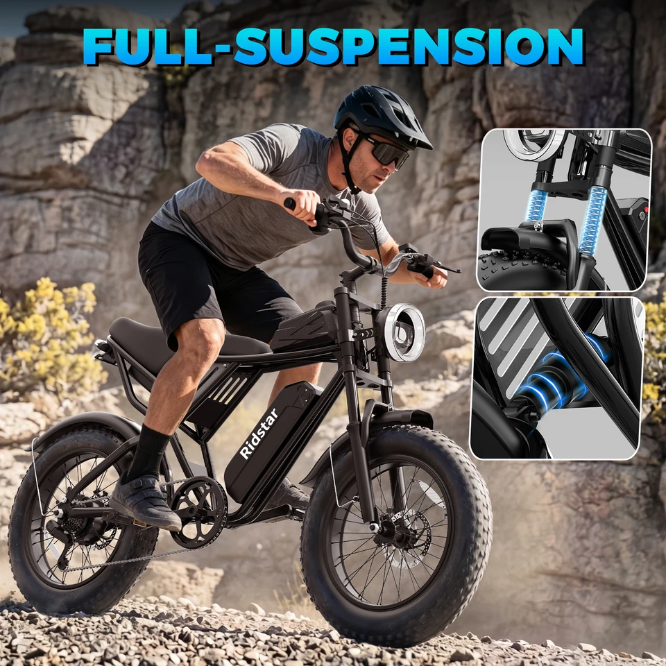 Ridstar Q50LITE 1500W Electric Bike for Adults Max 31MPH Battery 48V 15.6AH E-Bike Electric Bicycle 20x4" Fat Tire Mountain Bike image 6