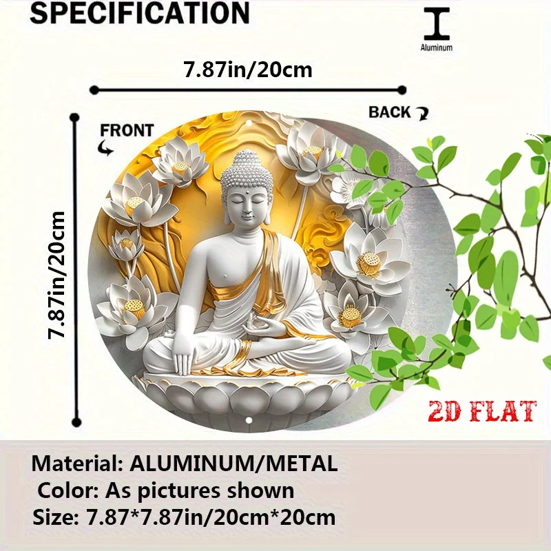 Golden Gradient Buddha Art Round Metal Sign - Spiritual Lotus Decor Tin Sign for Home Wall 7.87x7.87 in
