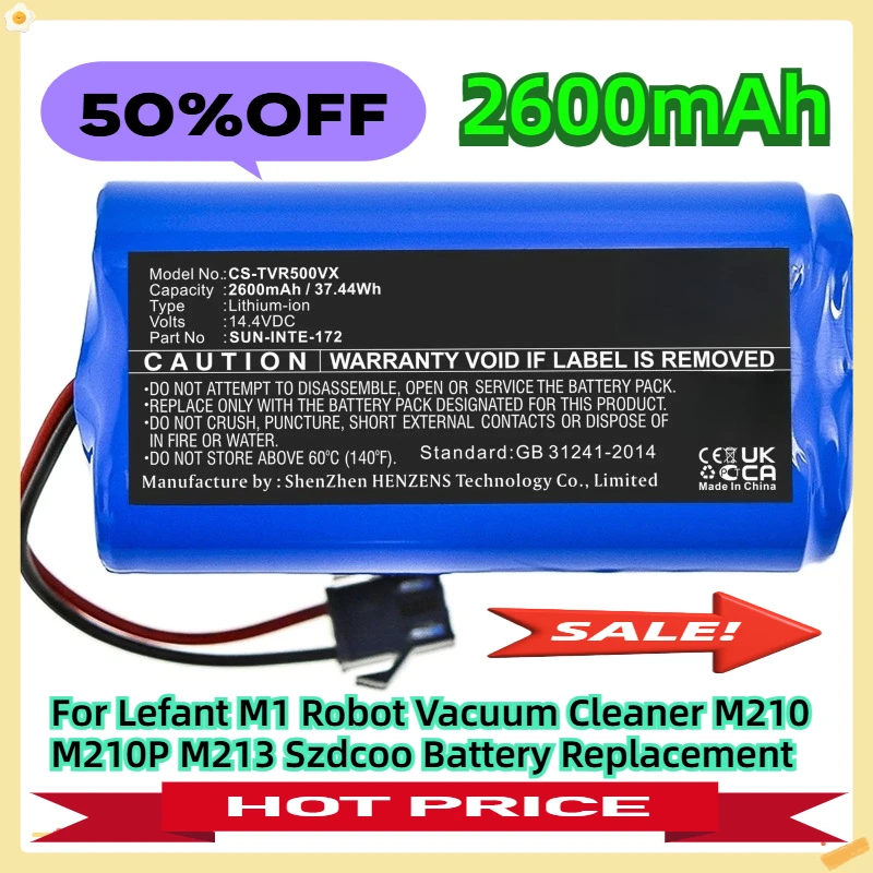 

For Lefant M1 Robot Vacuum Cleaner M210 M210P M213 Szdcoo 2600mAh Battery Replacement