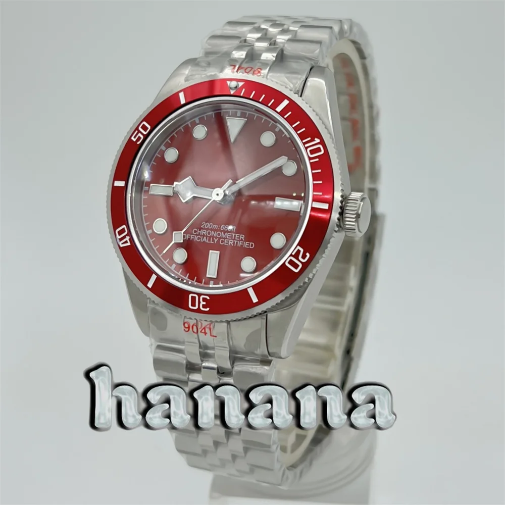 NH35 PT5000 39mm automatic men's water-resistant mechanical watch domed sapphire glass Burgundy luminous dial aluminum bezel