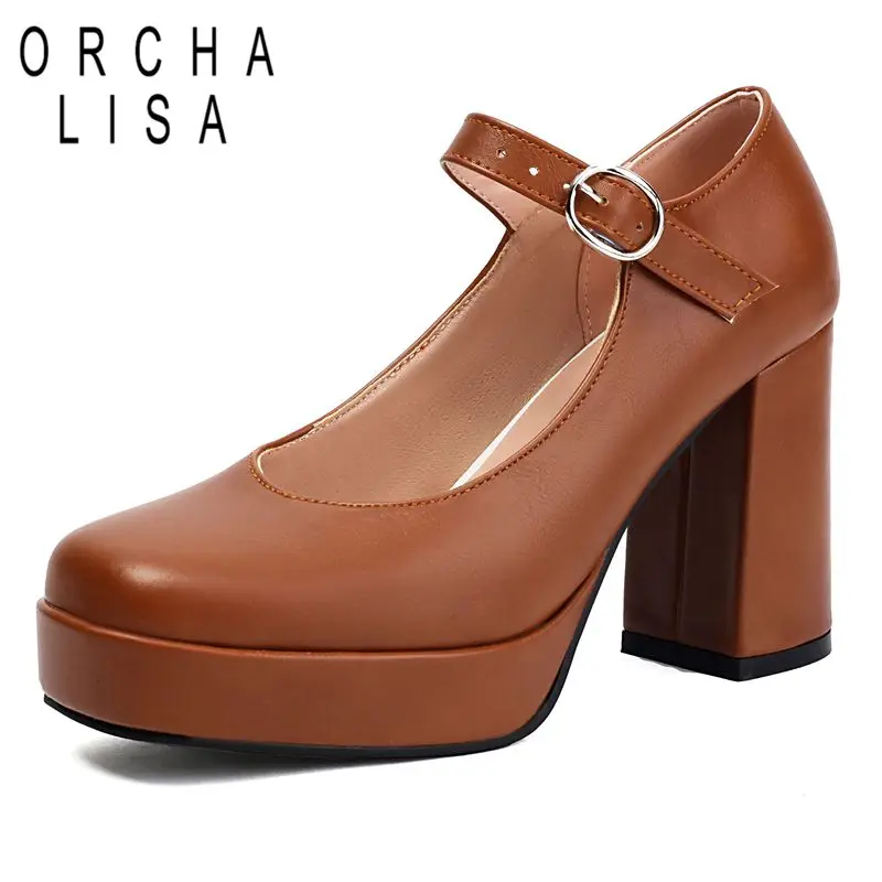 

ORCHA LISA Сексуальные модные женские туфли-лодочки с квадратным носком на блочном каблуке 9 см на платформе 2 см с пряжкой и ремешком для вечеринок и свиданий Туфли Мэри Джейн 41 42 43