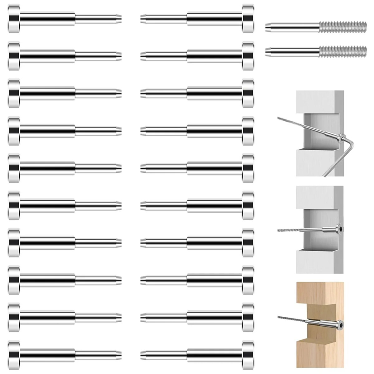 20Pack Invisible Cable Railing Kit,SST316Swage Tensioner and Terminal Hidden for Cable Railing,for Wood/Level/Stair Post