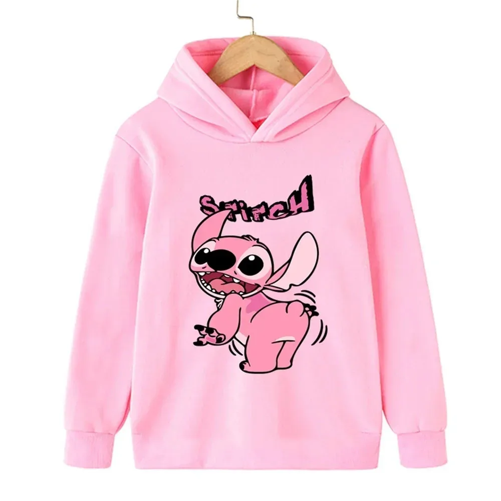 Disney Stitch funny pattern children's clothing 3-14 years old boys and girls clothing street casual sports warm sweatshirt