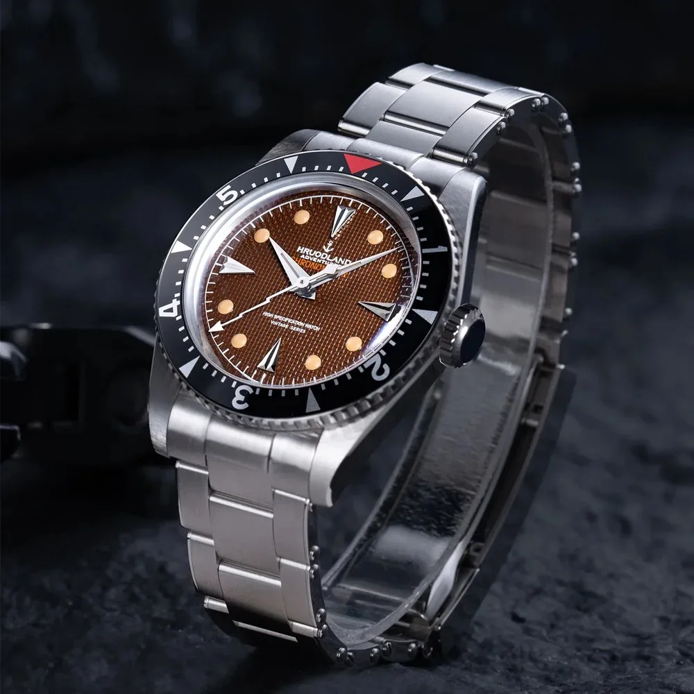 Hruodland 38.5MM Men's Automatic Mechanical Watch PT5000 Sapphire Bubble 20Bar Diving Luminous Stainless Steel Watches F035
