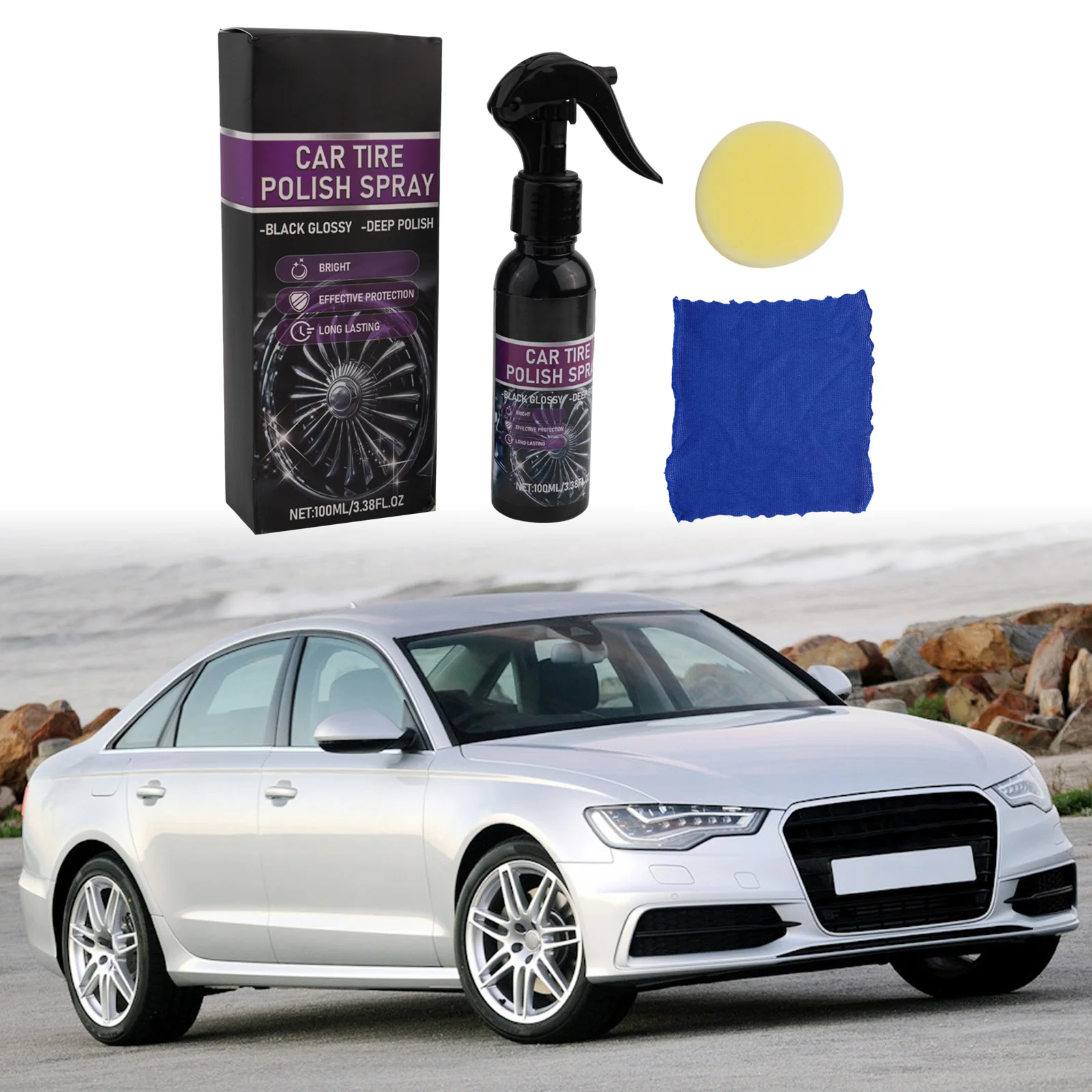 

Tire Coating And Dressing 100ml Tyre Gloss Coating Protection Coating Agent 7.3*4.5*18.5cm Auto Accessories Tools