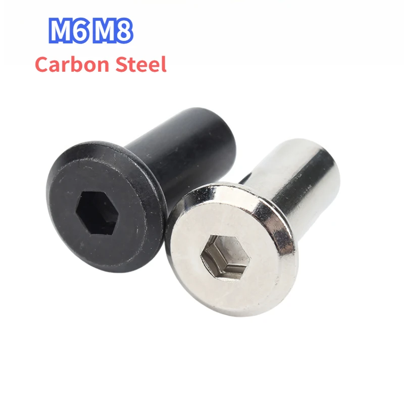 M6 M8 Carbon Steel Nickel Plated Black Large Flat Hex socket Furniture Rivet nut Connector Insert Joint Sleeve Cap Nut screw