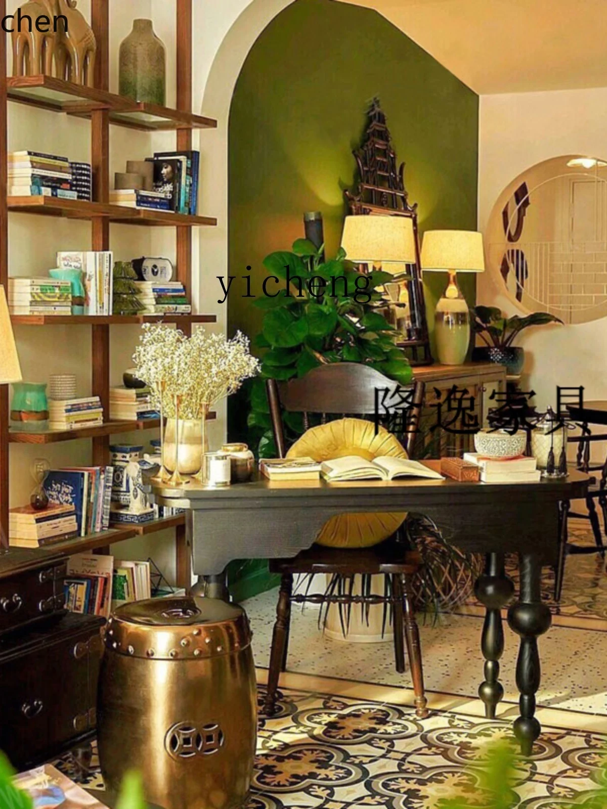 YFY Retro Solid Wood Desk Small Apartment Living Room Black Knight Simple Writing Desk Classical Storage