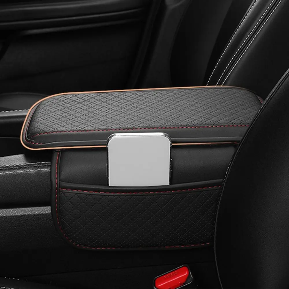 Universal Auto Armrest Pad PU Leather Anti Slip Center Console Cushion Durable Anti-slip Bottom Car Armrest Cover Auto