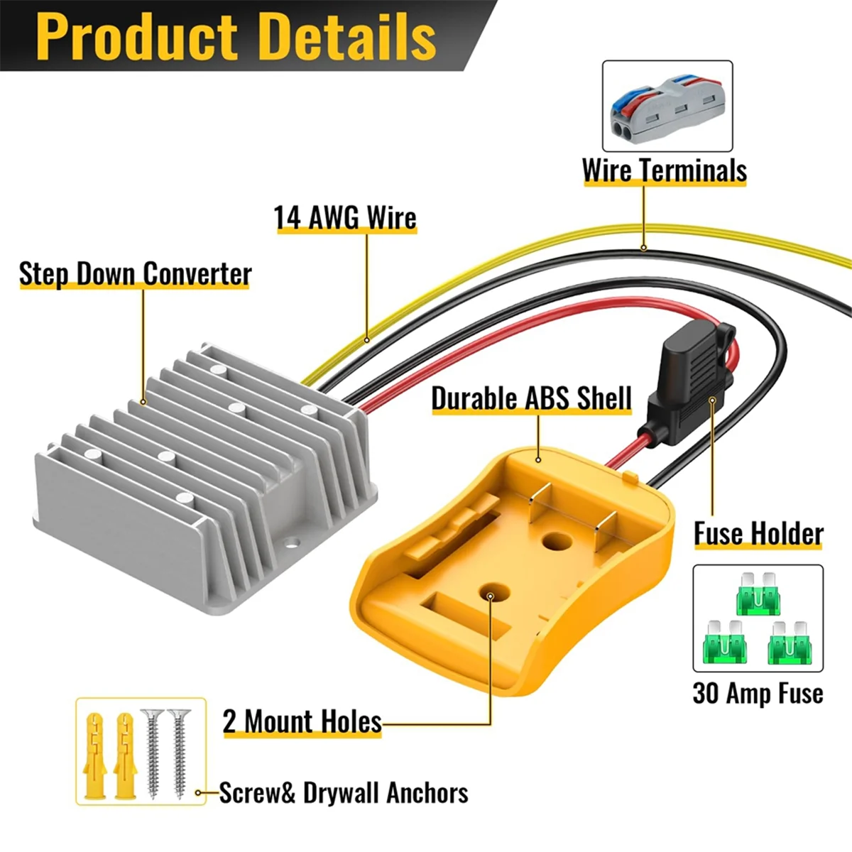 1 Pack 20V to 12V Step Down Converter for DeWalt 20V+ 1 Pack Power Wheels Adapter