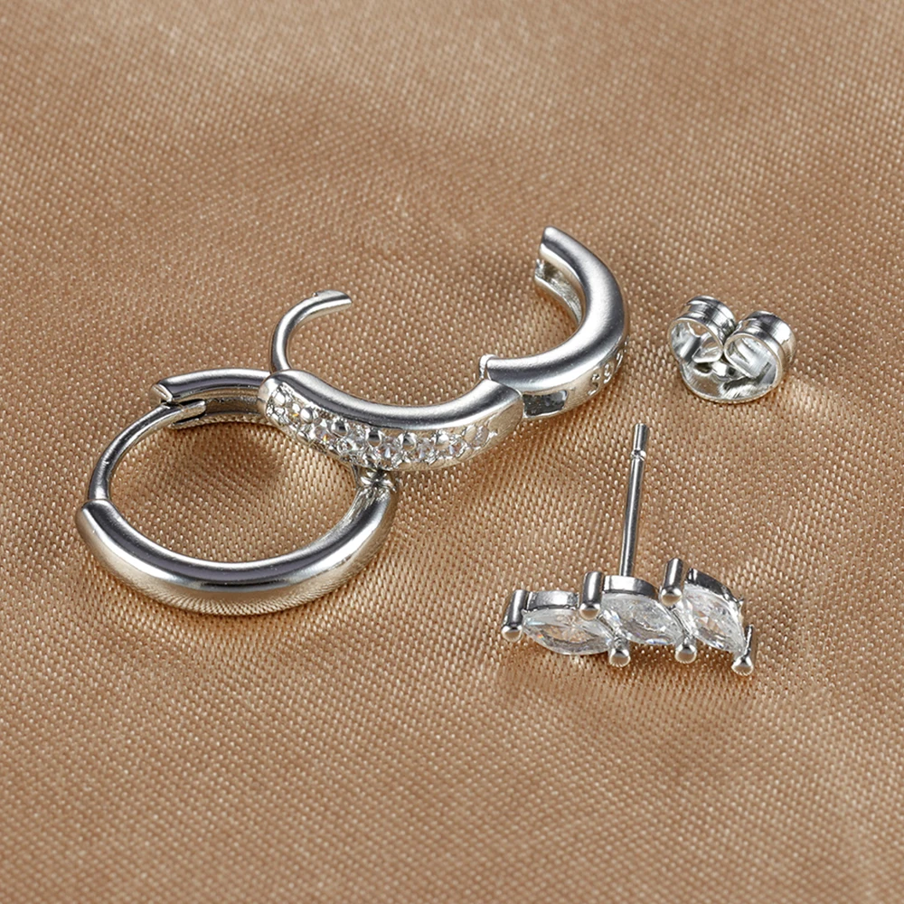 3PCS Stainless Steel Round Circle Hoop Earrings Set for Woman 14K Gold Plated Zircon Stud Earring Cartilage Piercing Jewelry