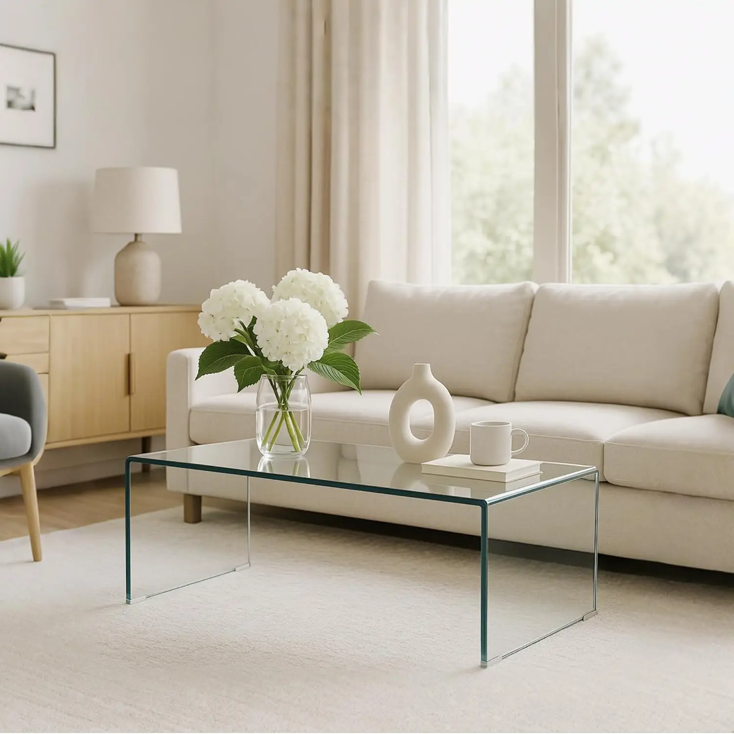 طاولة قهوة لغرفة المعيشة، طاولة مركزية شفافة مع زجاج مقسى 0.47 بوصة، طاولة قهوة حديثة شفافة