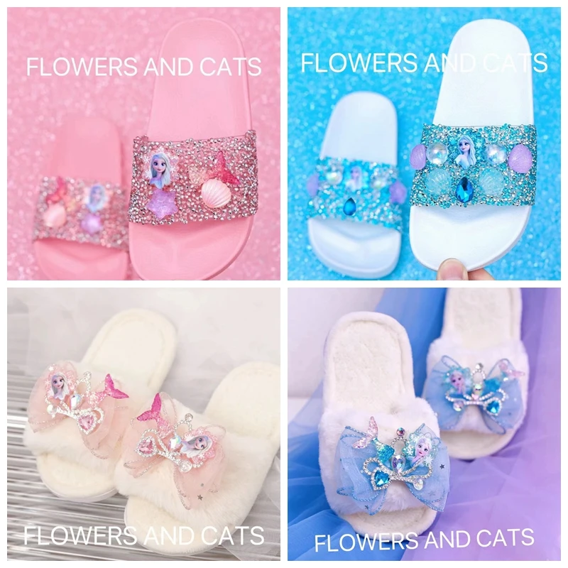 

Girls Princess Shoes Summer Spring Cartoon Frozen Elsa Children Lovely Soft Cotton Slippers Kids Flat Indoor Home Bedroom Shoes