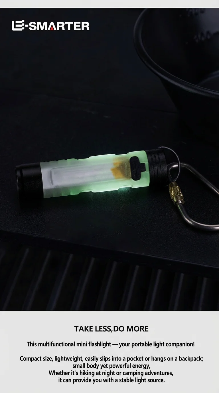 Mini-Taschenlampe für den Außenbereich, LED, USB-aufladbar, mit Schlüsselanhänger-Clip, Kappenlicht, lange Akkulaufzeit, für Notfälle, Wandern, Camping – Detail 4