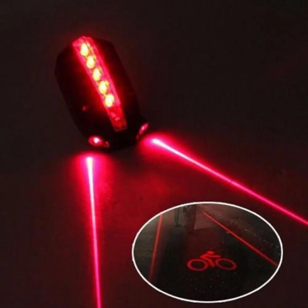 New Plastic Bicycle 2 Laser Projector Red Light 5 LED Bike Rear Tail Lights Bike Lights