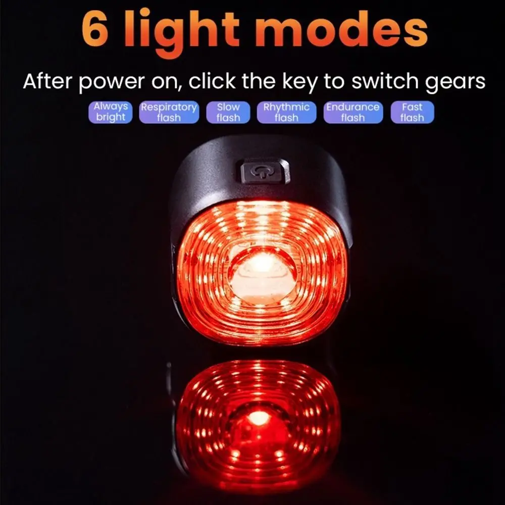 Rechargeable Smart LED Bike Brake Tail Light IP66 Waterproof 6 Modes Mountain Helmet Warning Light Induction High Brightness