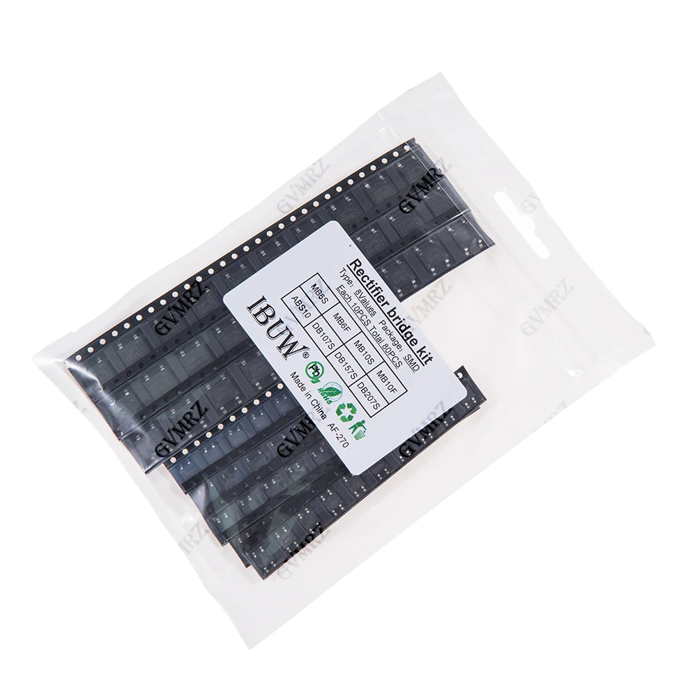 80PCS 8Values SMD Rectifier Bridge Kit MB6S for AC-DC Power Conversion & Electronic Circuit Repair Projects DB207S MB6S MB10S