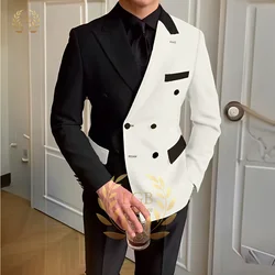 Men's 2-piece suit, stylish slim fit double-breasted color matching design, customized personalized party wedding dinner tuxedo