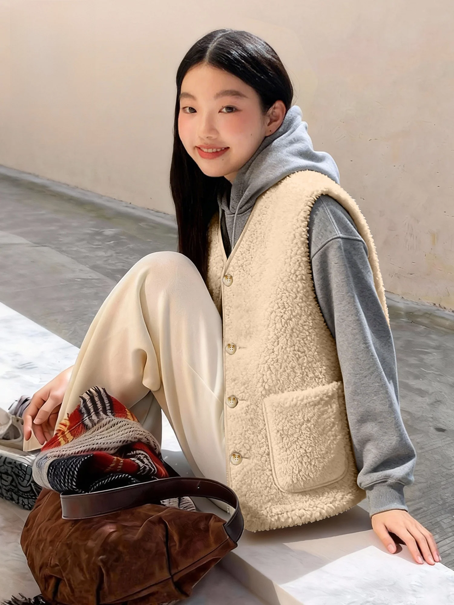 

Жилет с флисовой подкладкой Jeanswest, женский, новая зимняя модная коллекция, двусторонний, из овчины, теплый, для ношения как внутренний или внешний слой, утепленная куртка