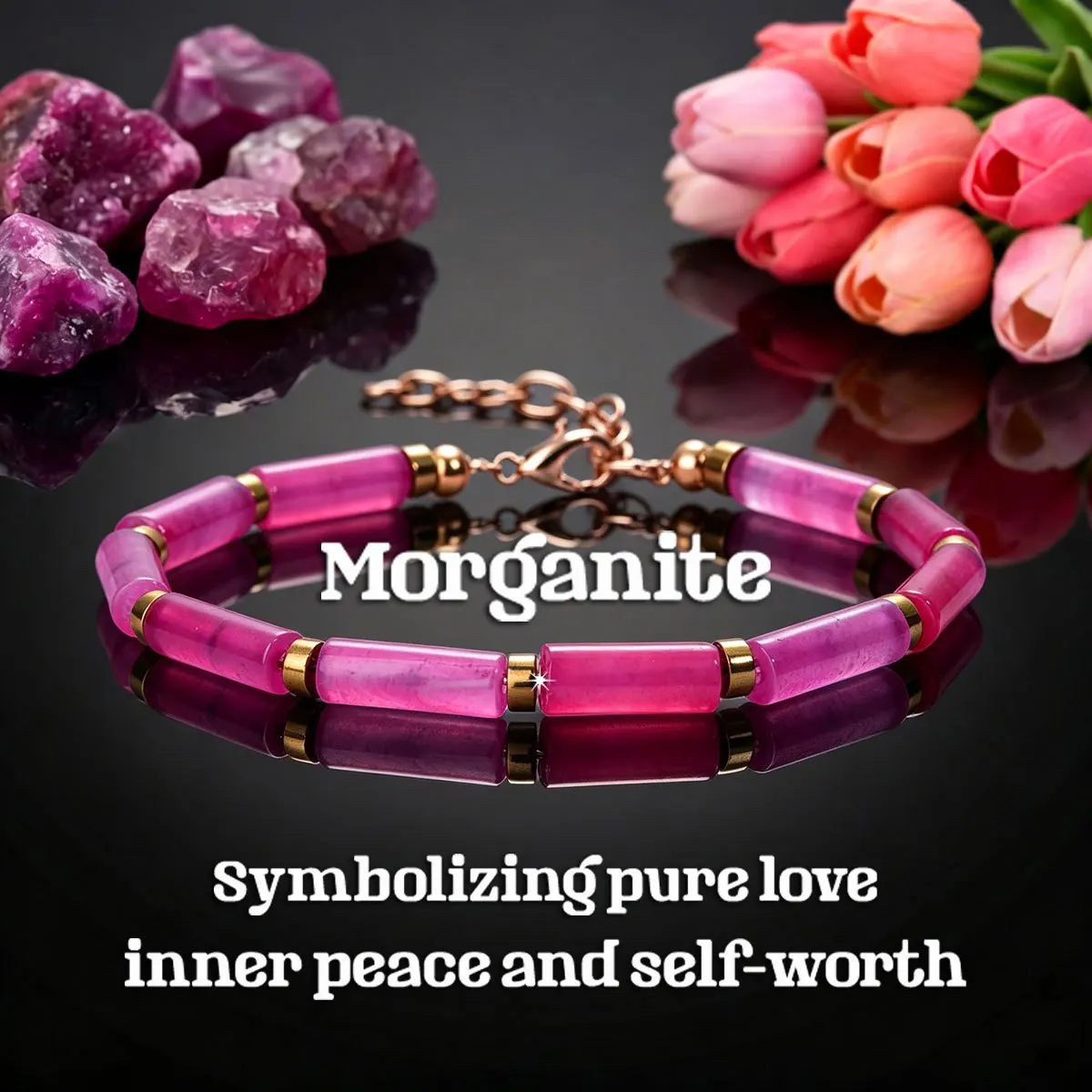 1pc Ladies' Rose Red Morgan Stone Tube Bead Bracelet, Symbolizing Pure Love and Inner Peace, Adjustable Wrist Accessory