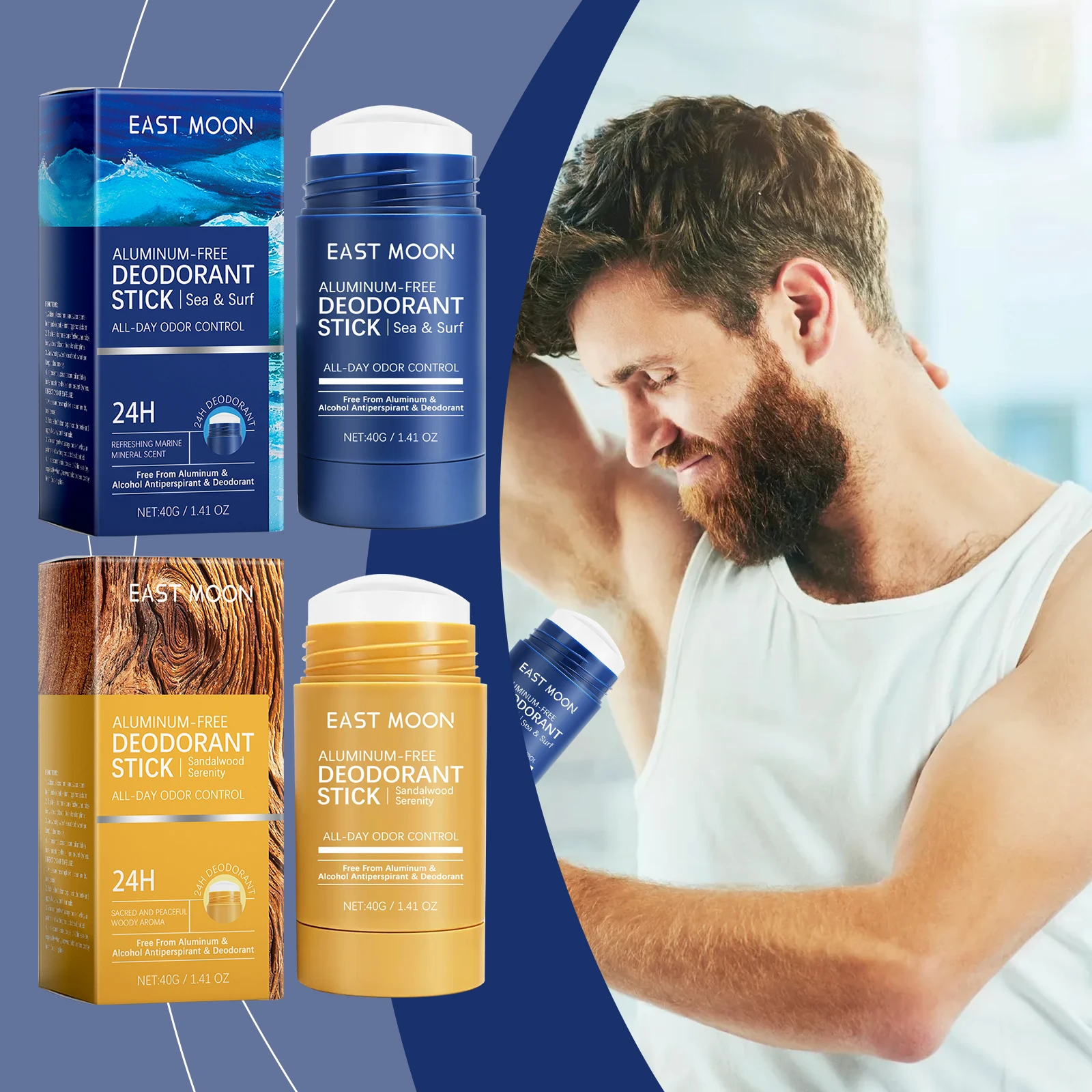 

East Moon Men Sandalwood Deodorant Stick Anti Sweating Keep Drying Lasting Fragrance Remove Armpit Odor Underarm Refresh Sticks