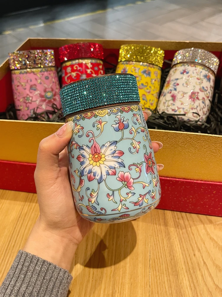 

Эмалированная чашка из Цзиндэчжэня с широким дном, высокая эстетическая ценность, женская чайная чашка для заваривания чая, двухслойная чашка для воды с алмазным узором, креативная...