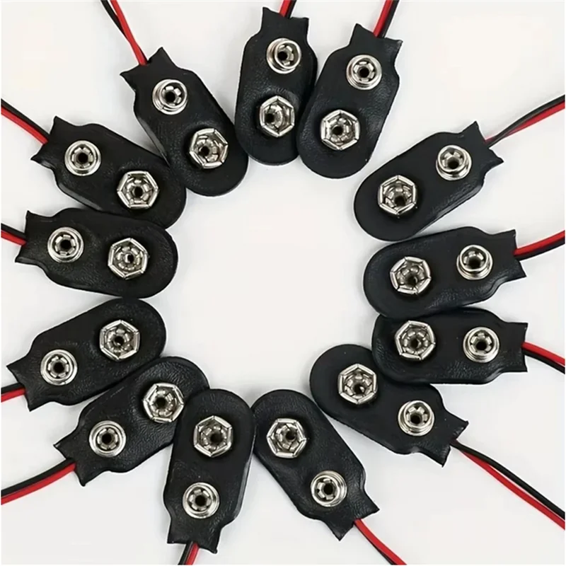 10pcs 9V Battery Clips Black Red 2Wired Cable Connection Connector Buckle 9 Volt Battery Clip Connector Battery Holder