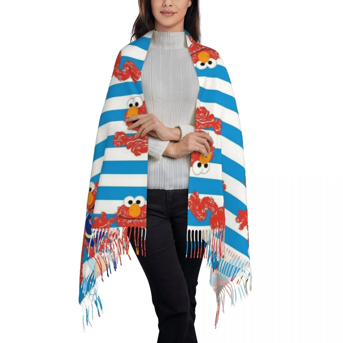 مخصص كوكي الوحش البرامج التلفزيونية وشاح التفاف المرأة شتاء طويل دافئ شرابة شال الأوشحة للجنسين #3