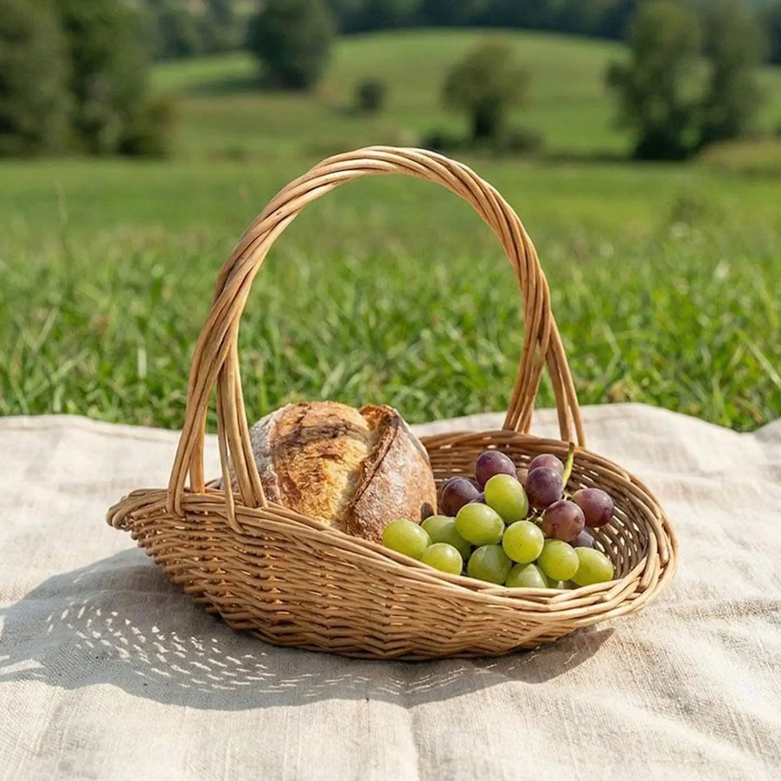 Multi-Functional Rattan Wicker Woven Basket with Handle Garden Harvest Basket Wicker Storage Baskets for Picnic Storage Baskets
