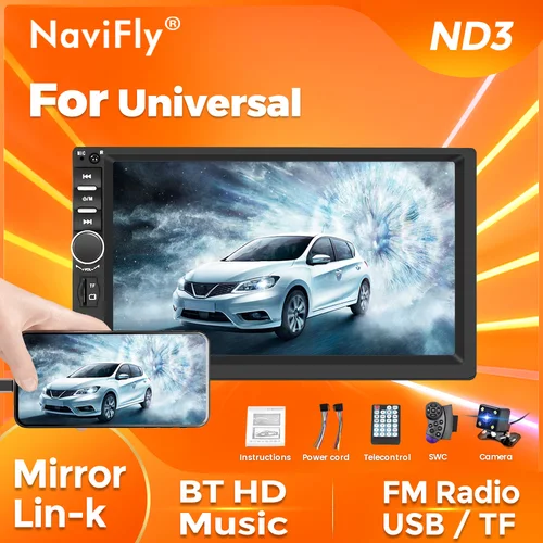 Imagen 1 del producto Navifly 1Din 2 Din 7 pulgadas Universal coche Multimedia reproductor de Radio todo en uno Radio FM USB/TF/BT/SWC soporte espejo Lin-K pantalla HD