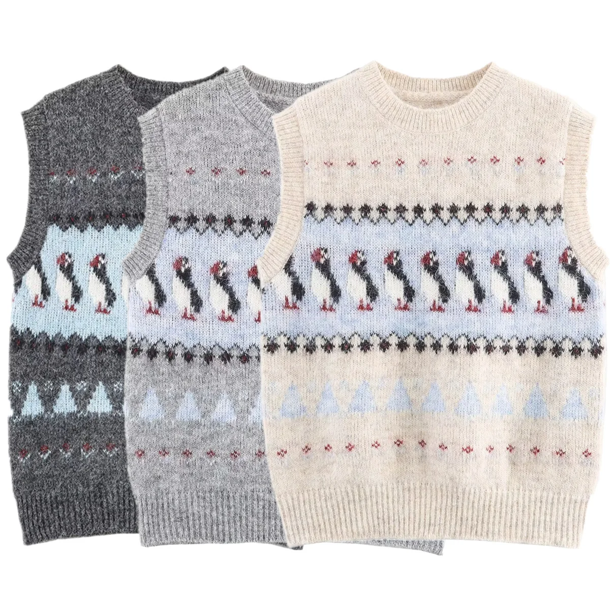Dave&Di French Minimalist Ethnic Style Jacquard Knitted Vest Pullover Sweater For Women's Sweater Knitwear Woman Clothing Tank T