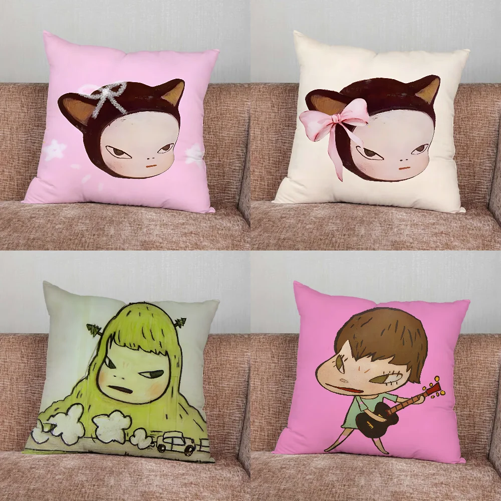 

PINK Art Yoshitomo Nara Pillow Case For Home Bedroom Car Office Decoration Living Room Sofa Cushion Cover Suitable