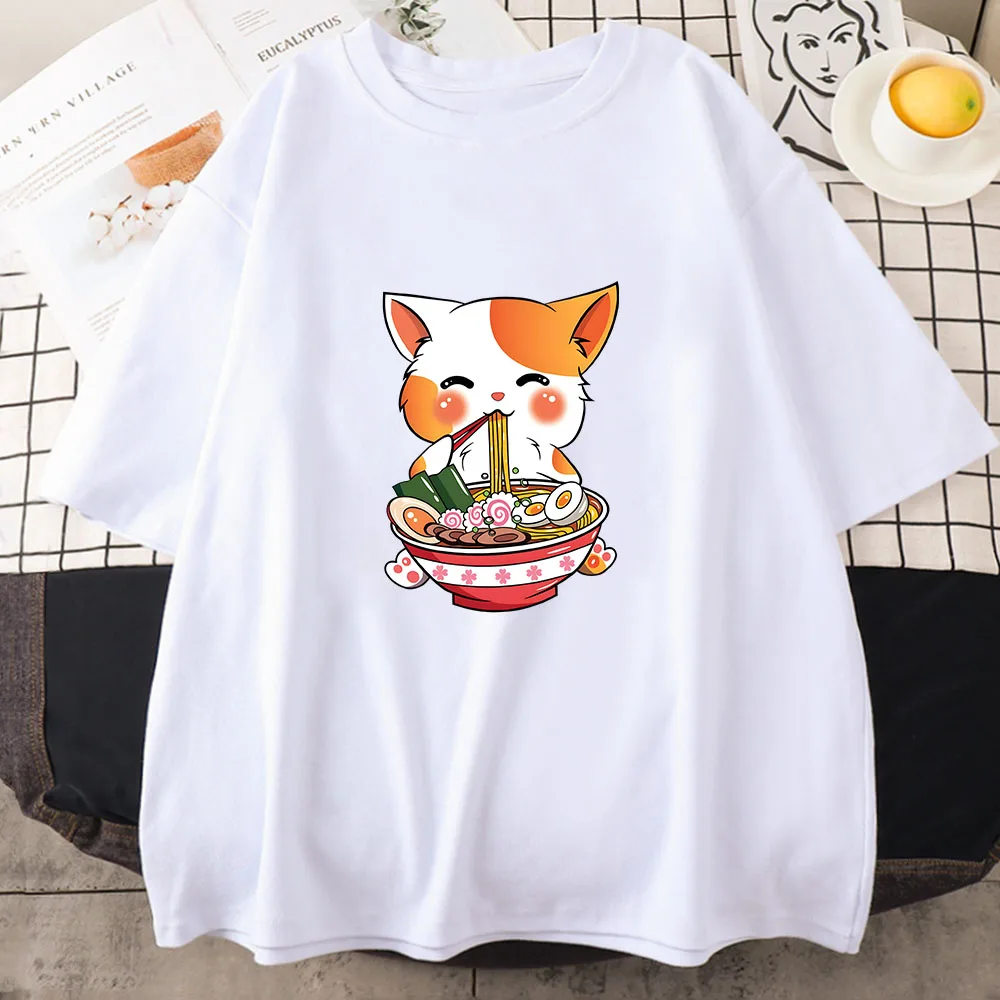 Ukiyoe Kanji Cat Japanese Style T-shirt Women/Men Cartoon GRaphic Tee-shirt Short Sleeve Cotton Soft Tshirt Female Cute Tees Top