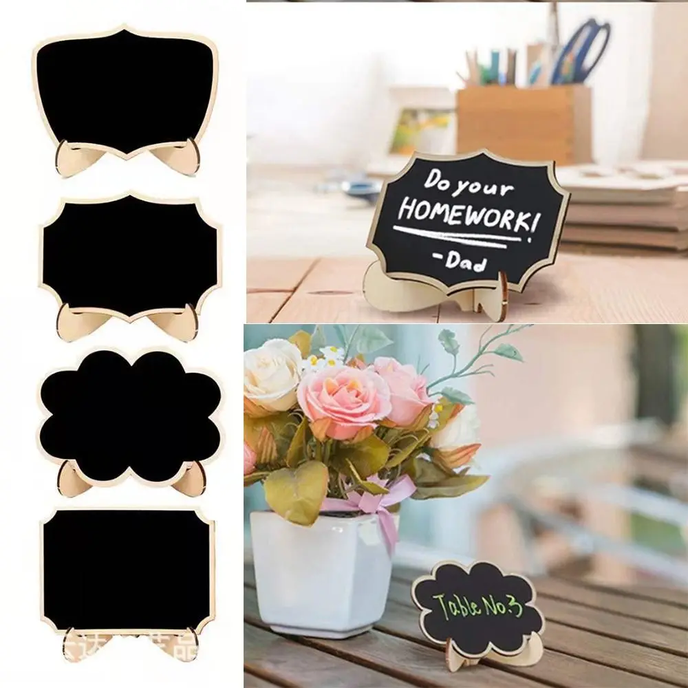 10pcs Mini Lace Shape Message Board Easel Stand Wooden Table Place Card Memo Props Black Writing Board Home
