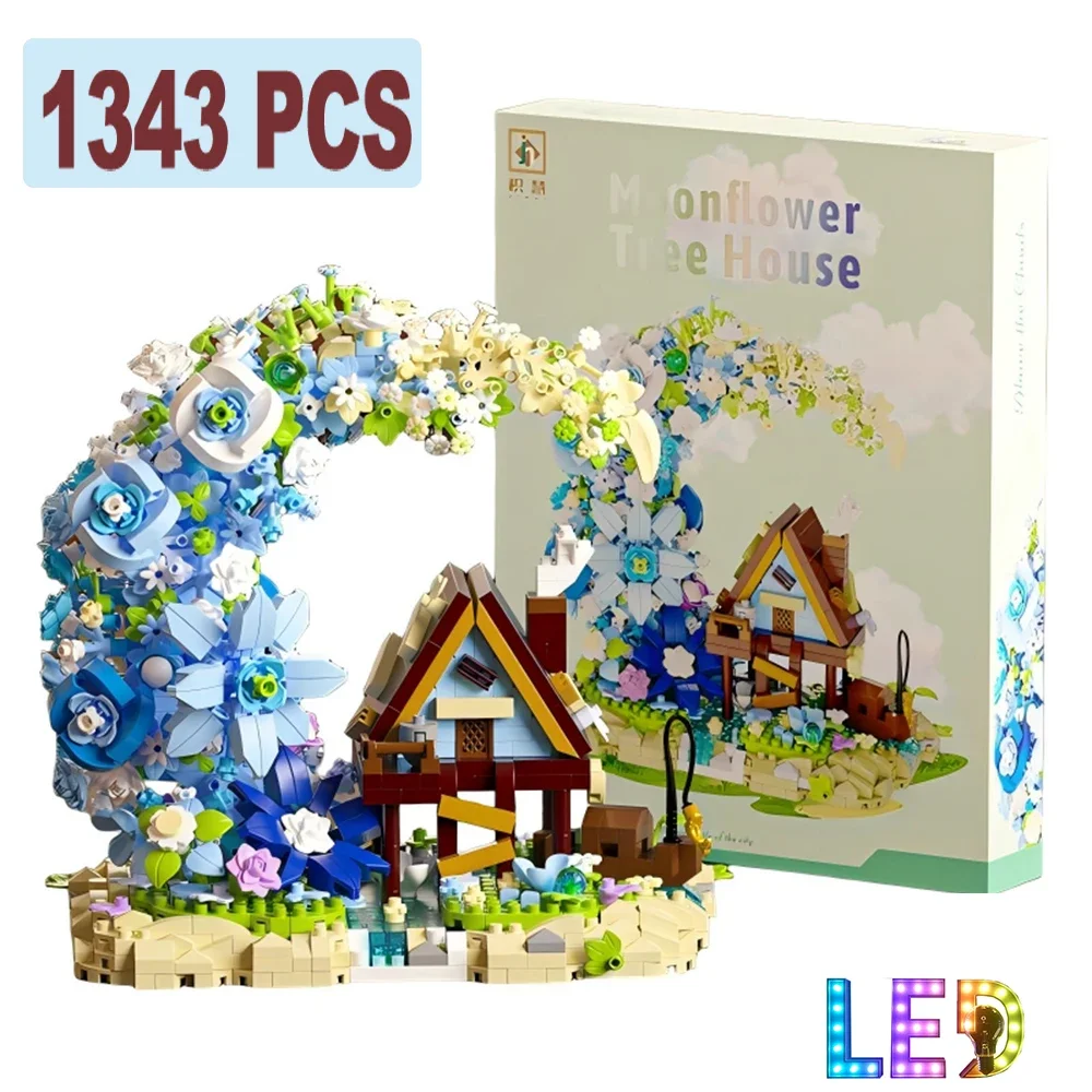 

1343 шт., город, луна, цветочный дом, модель, строительные блоки, Moc, украшения для рабочего стола, сборные кирпичи, игрушки для детей и взрослых, праздничные подарки