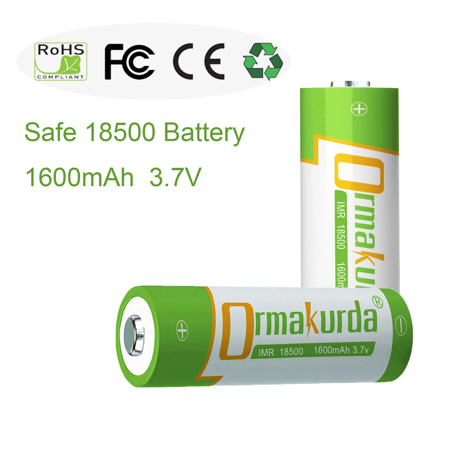 18500 Li-ion Battery Rechargeable IMR 18500 1600mAh 3.7V Rechargeable Battery with Button Top for Led Flashlights Garden Lights