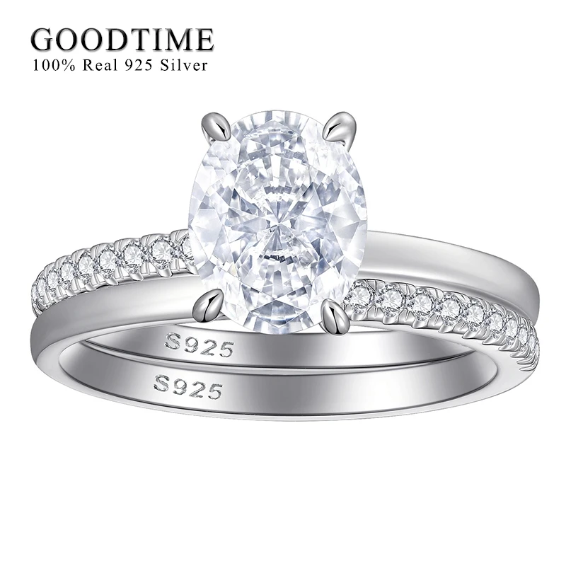 

Fashion Ring Set For Women Pure 100% 925 Sterling Silver 2ct Egg Shape Zircon Band Anniversary Jewelry Wedding Ring Lady Gift