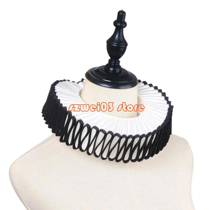 

D46C Vintage Ruffle Collar Black Trim Elegant Neck Ruff Clown Choker Collar Accessory