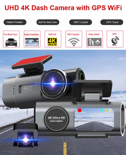 Imagen 2 del producto Cámara de salpicadero 4K UHD grabación cámara de coche DVR visión nocturna grabadora de vídeo Wi-Fi integrada soporte GPS 24H estacionamiento