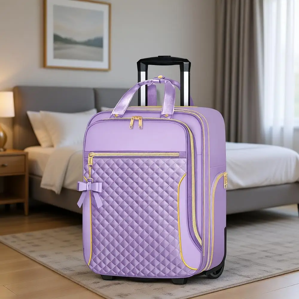 

Легкий чемодан на двух колесах, который можно брать под сиденье, с множеством карманов для женских путешествий