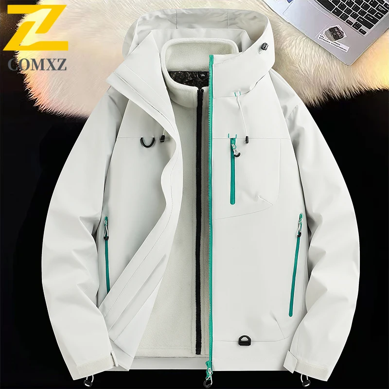 ​Men's Graphene 3-in-1 Softshell Jacket Mountain Style Outdoor Windproof Waterproof Fleece Lined Detachable Hooded Hiking Coat