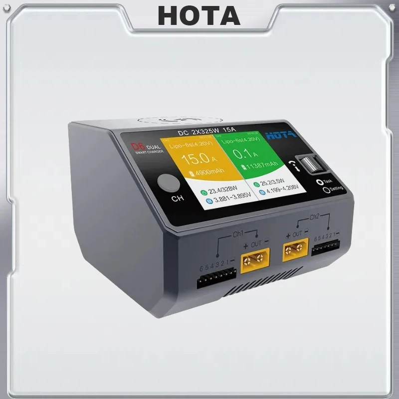 

HOTA D6 Dual Smart Charger DC650W 15A for Lipo LiIon NiMH Battery with iPhone Samsung Wireless Charging