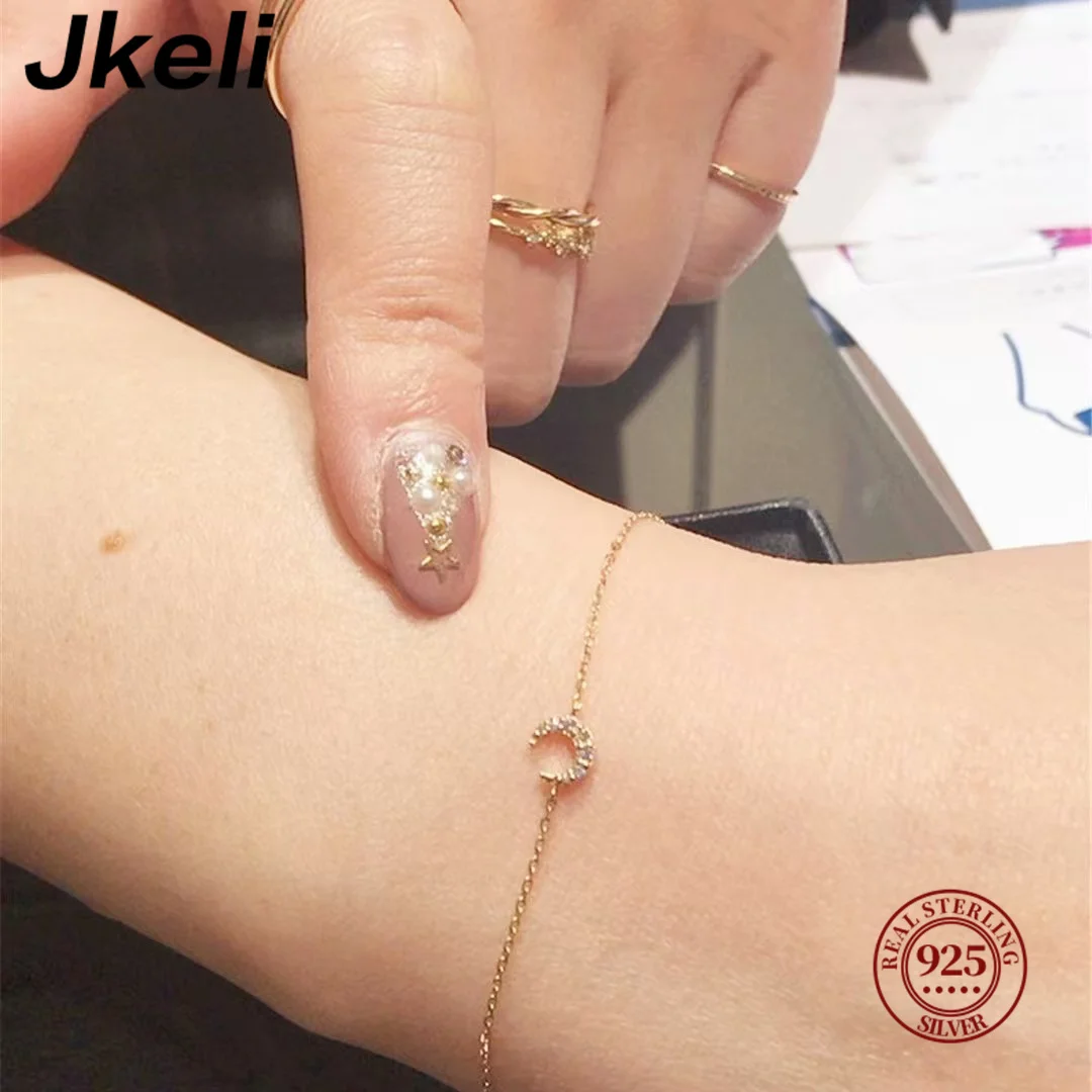 

Jkeli S925 Sterling Silver Small Moon Bracelet Gold-Plated Bright Surface Shiny Mini Crescent All-Match Fashion Jewelry Accessor