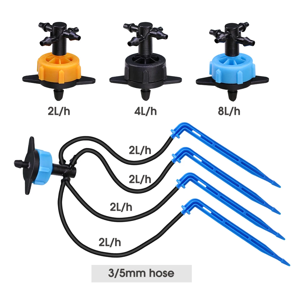 Greenhouse Drip Irrigation Drip Arrow 4-way 3/5mm 2-way Transmitter Irrigation Watering System for Pot Garden Lawn 1/2/4/8L